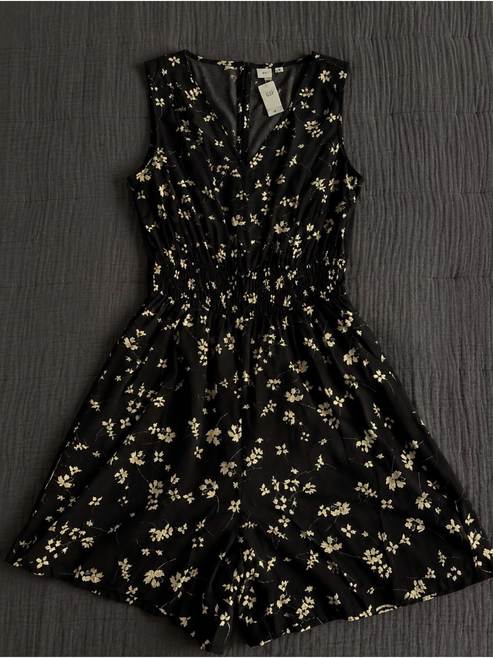 GAP Black Romper with Cream Floral Print